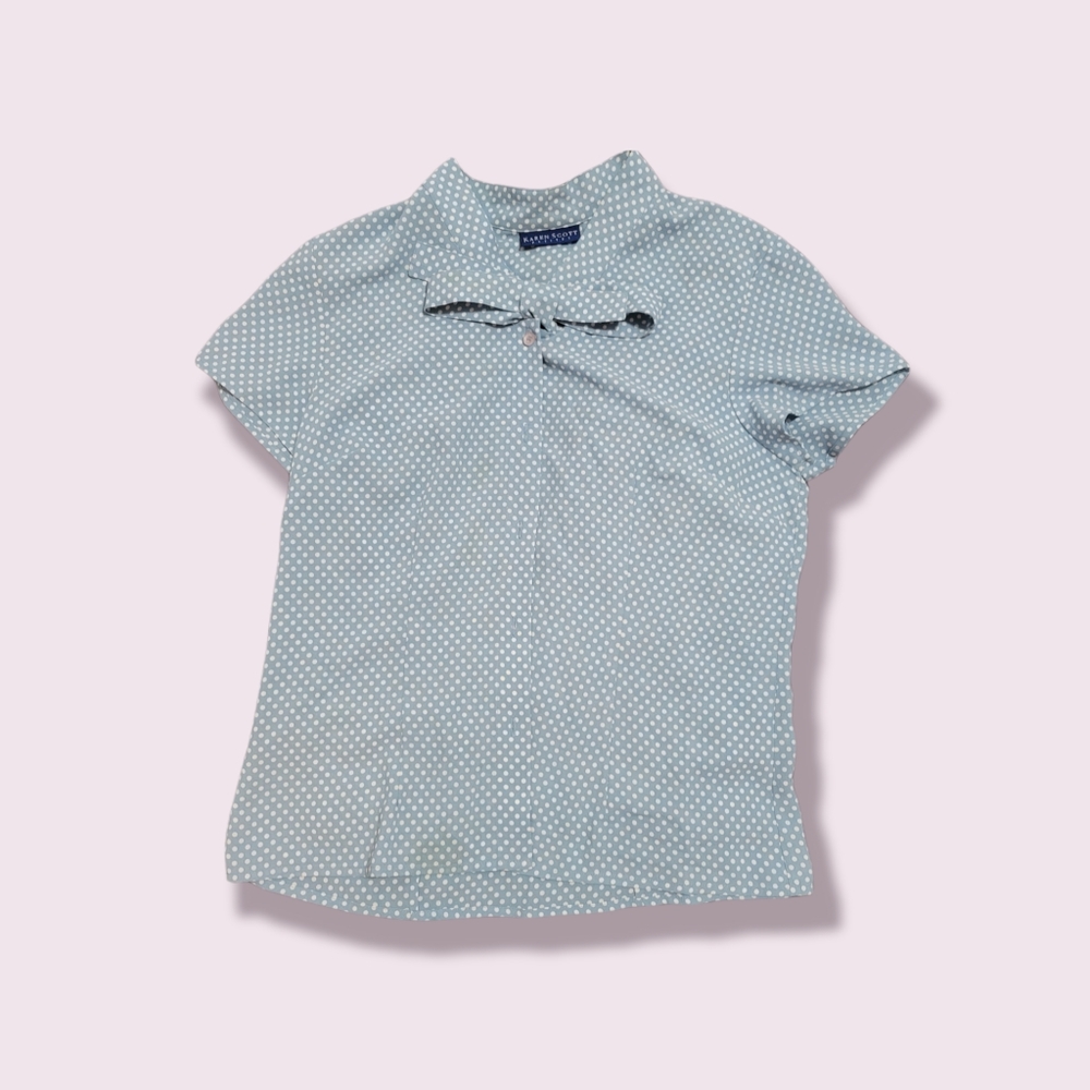 Karen Scott Blue polka dot button down